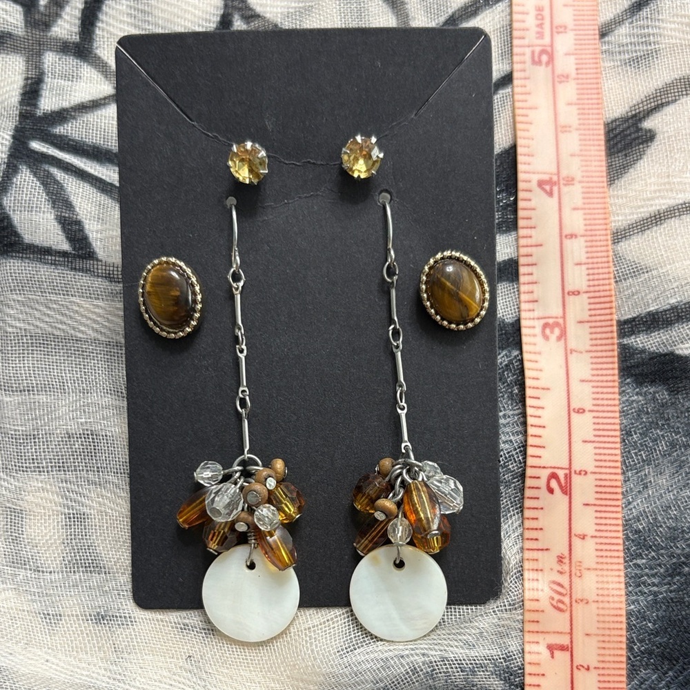 🖤Chic Silver and Brown Dangle Earrings Set🖤